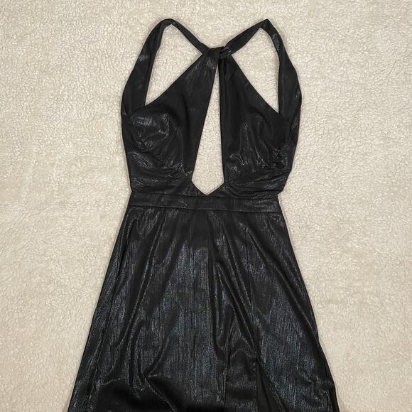 Superdown Revolve Cutout Maxi Dress Shimmer Black Gown Formal Halter High Slit S - Picture 1 of 8